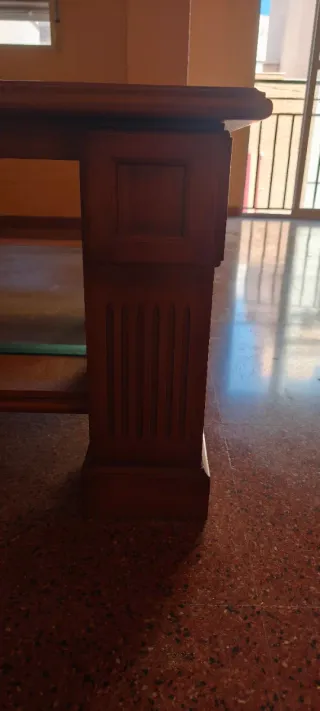 Mesa de centro madera y cristal 130x130