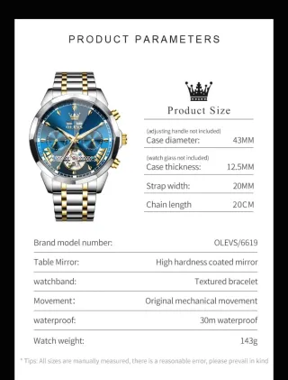 Reloj OLEVS Automático Azul y Dorado