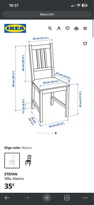 Juego 4 Sillas Comedor Madera Blancas STEFAN IKEA