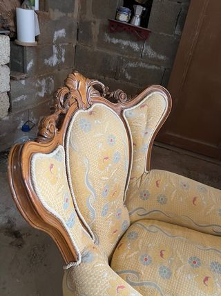 Sofá Tresillo Antiguo Madera y Tela.