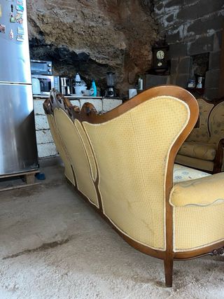 Sofá Tresillo Antiguo Madera y Tela.