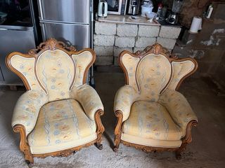 Sofá Tresillo Antiguo Madera y Tela.