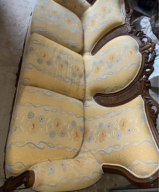 Sofá Tresillo Antiguo Madera y Tela.