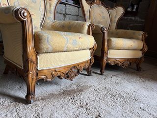 Sofá Tresillo Antiguo Madera y Tela.