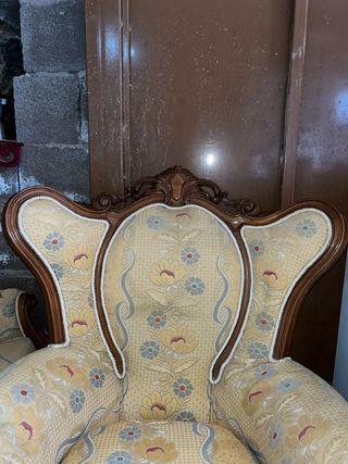 Sofá Tresillo Antiguo Madera y Tela.