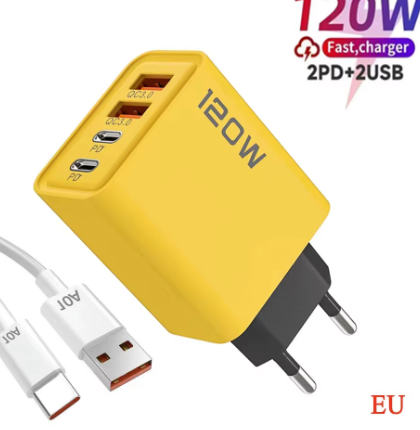 Cargador 120W 2PD+2USB Amarillo