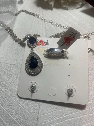 Conjunto Joyas Piedras Azules y Plateado