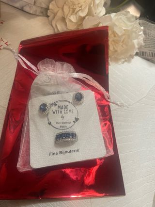 Conjunto Joyas Piedras Azules y Plateado