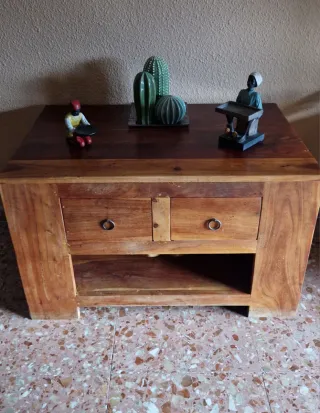 Mesa de centro de madera caoba con dos cajones