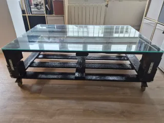 Mesa Palet Negra Cristal 120x80x38 cm