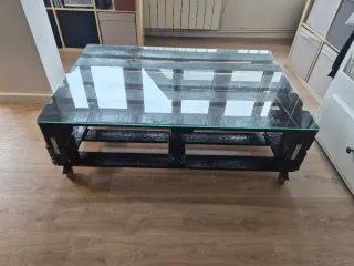 Mesa Palet Negra Cristal 120x80x38 cm