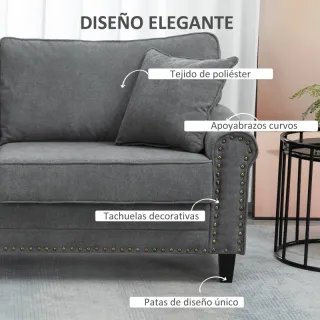 Sofá 3 Plazas Gris con Tachuelas