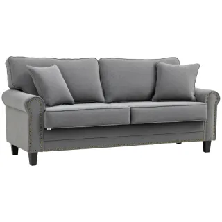 Sofá 3 Plazas Gris con Tachuelas