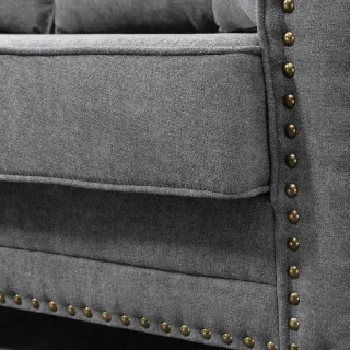 Sofá 3 Plazas Gris con Tachuelas