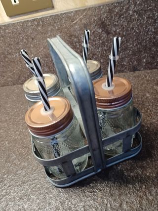 Set 4 Bicchieri Barattolo con Cannucce