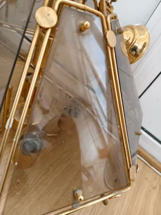 Lámpara Vintage Latón y Cristal Ahumado