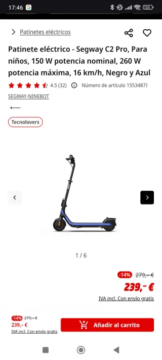 Patinete eléctrico Segway C2 Pro Niños