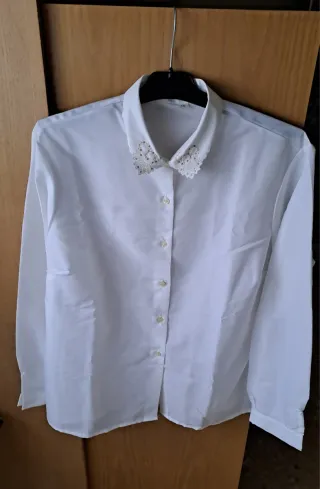 Camicia Seta Bianca Colletto Ricamato