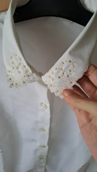 Camicia Seta Bianca Colletto Ricamato