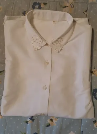 Camicia Seta Bianca Colletto Ricamato