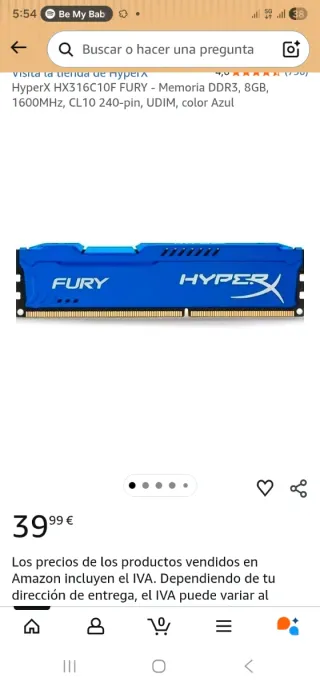 16GB RAM HyperX FURY DDR3 2X8GB Azul