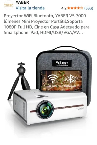 Mini-proyector-portátil-wifi-bluetooth YABER 7000