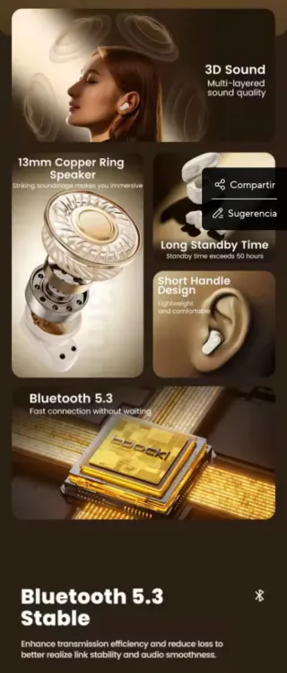 Auriculares Toocki TWS Bluetooth 5.3 Beige