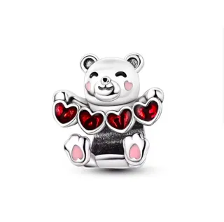 Charm Oso Pandora Corazones Rojos