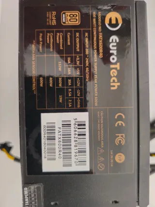 Fonte PC EuroTech FATX600R40 600W