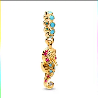 Charm Caballo de Mar Pandora Dorado Turquesa