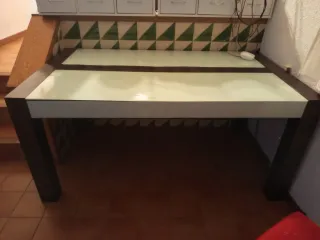 Mesa comedor extensible cristal y madera