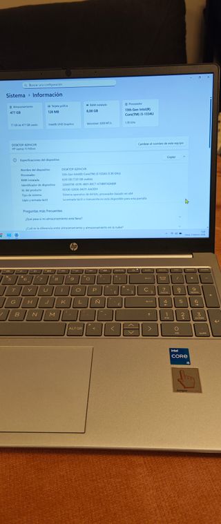 HP i5 15,6” Win11 8GB 500GB SSD Garantía Feb2028