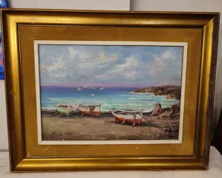 Cuadro antiguo bodegón con jarrón y nueces