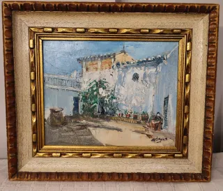 Cuadro antiguo bodegón con jarrón y nueces