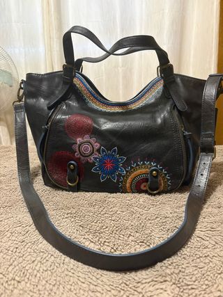 Bolso Desigual Negro Multicolor Bordado