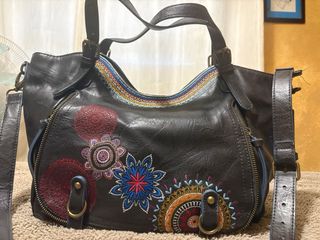 Bolso Desigual Negro Multicolor Bordado