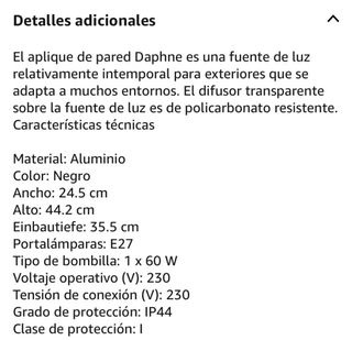 Lámpara aplique exterior negra