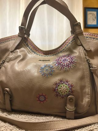Bolso Desigual Beige Multicolor Bordado