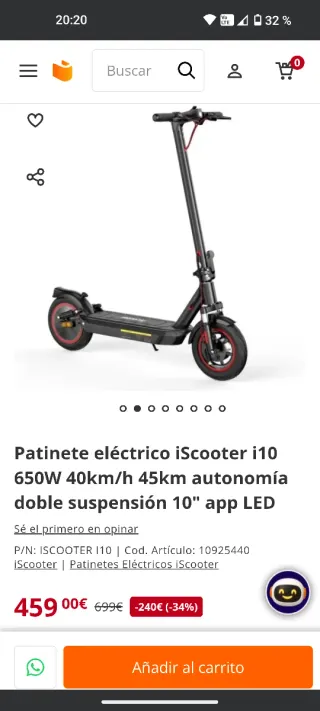 Patinete eléctrico iScooter i10 650W