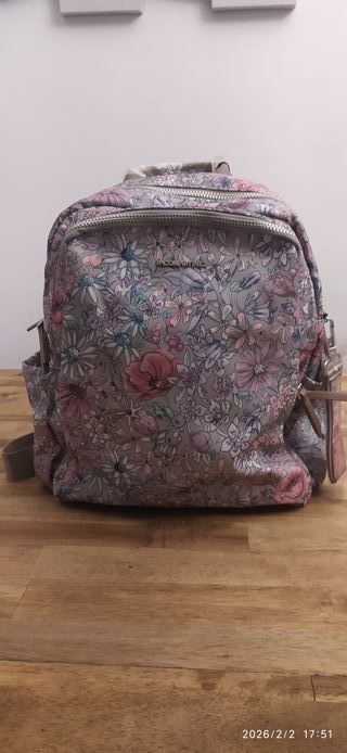 Mochila floral gris multicolor nueva