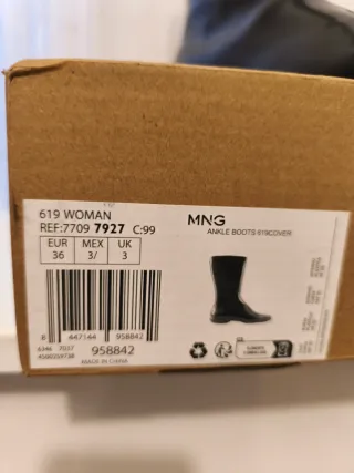 Botín piel Mango punta cuadrada negro