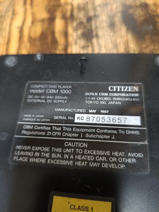 Discman Citizen CBM-1000 (1987) – Made in Japan –