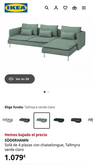 Sofá 4 plazas chaiselongue SÖDERHAMN IKEA