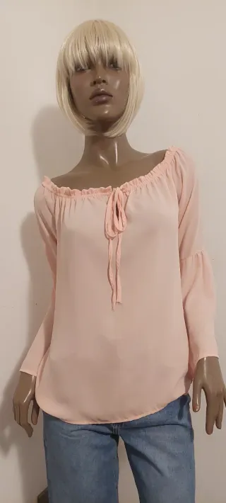 Blusa rosa escote Bardot