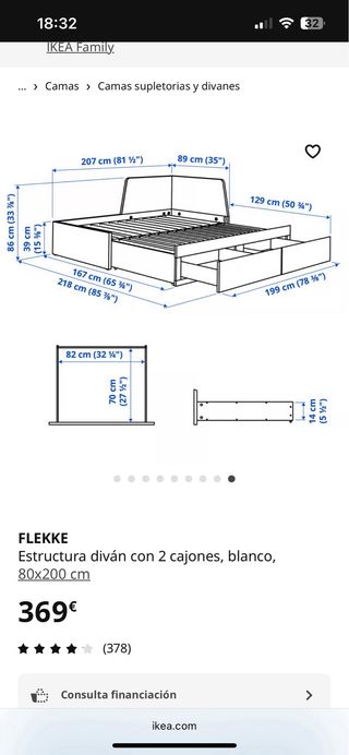 Diván IKEA FLEKKE blanco con 2 cajones