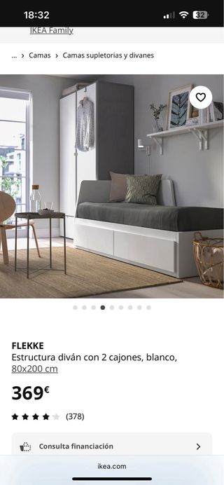Diván IKEA FLEKKE blanco con 2 cajones