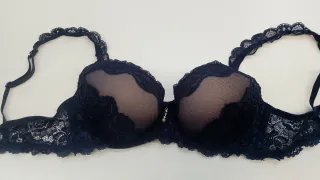 Reggiseno push up blu pizzo con slip