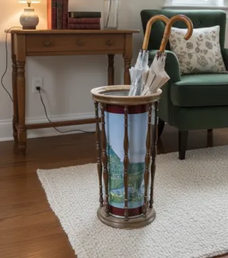 Paragüero antiguo de madera y metal