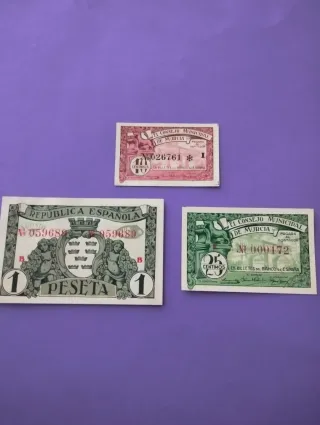 Billetes antiguos españoles 1, 10 y 25 céntimos