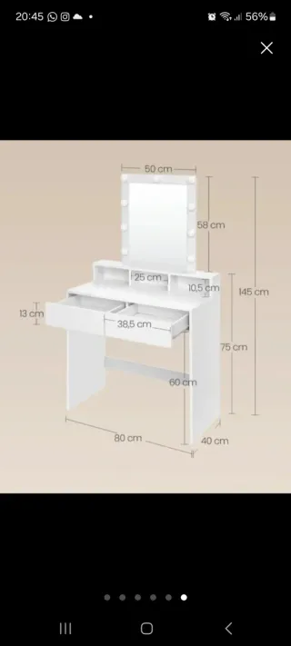 Tocador blanco con espejo y luces